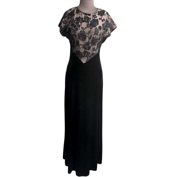 Vtg Sheer Top Velvet Floral Maxi Dress Size 8 Whimsigoth Dark Romantic Glam - Picture 1 of 6